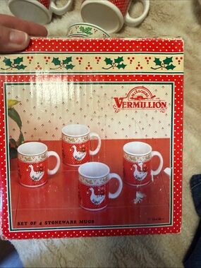 Vintage New in box Red Stoneware Coffee Mugs - Set of 4
